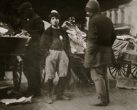 Young Vendor with Badge Poster Print showcasing youth and ambition.