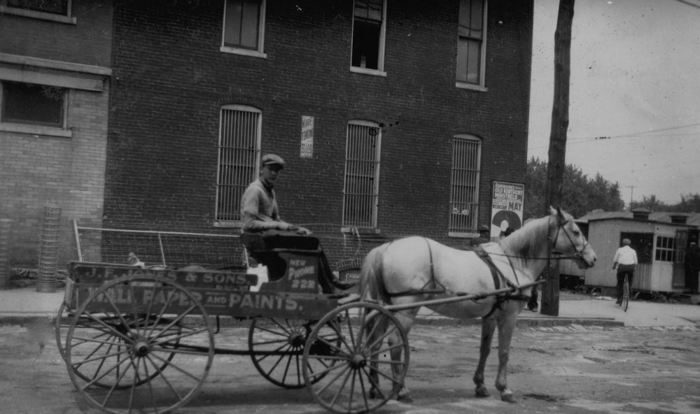 Delivery Boy for Paint Store in His Wagon Poster Print