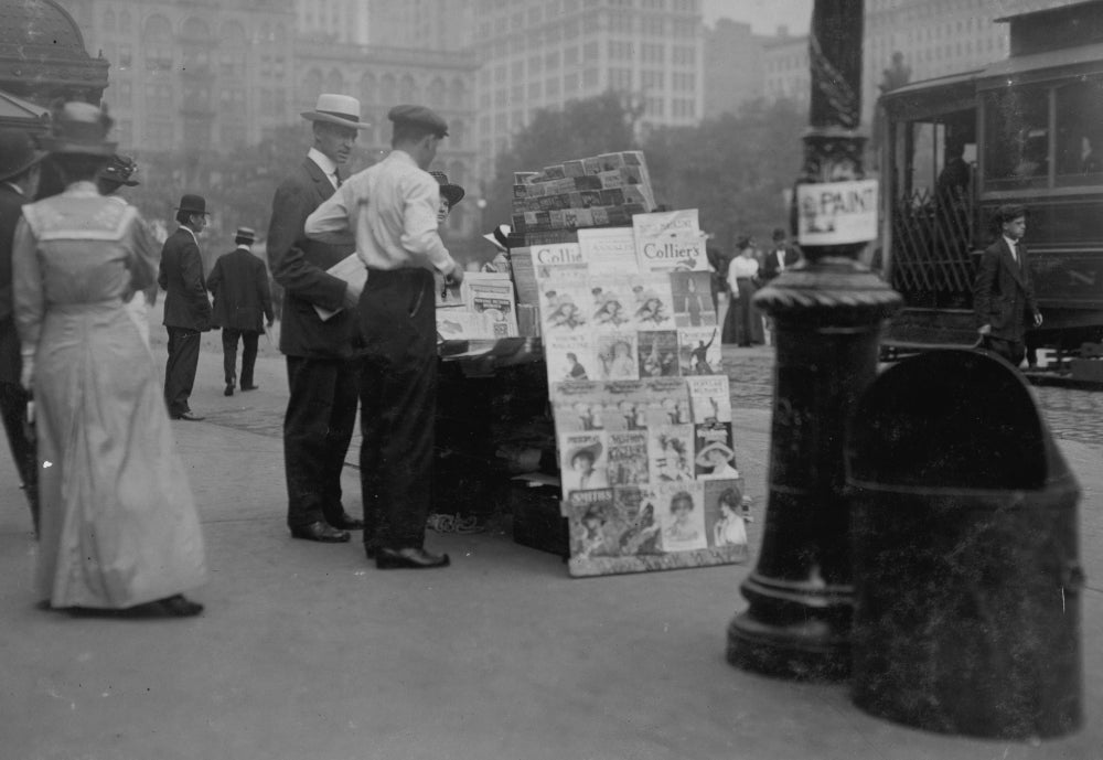 Newsstand Poster Print showcasing classic newsstand imagery.