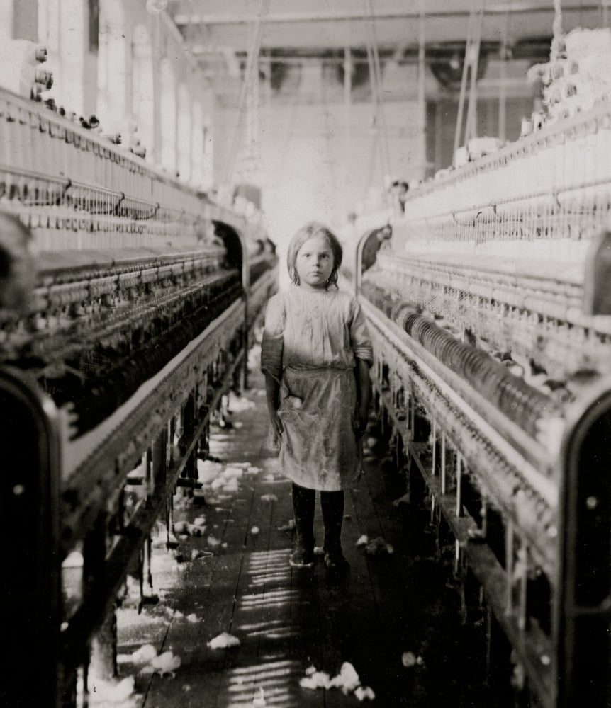 A Little Spinner at Mollahan Mills poster print showcasing a young spinner at work.