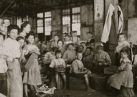 Poster print of workers stringing beans at J.S. Farrand Packing Co.