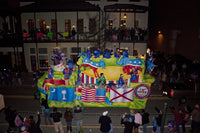 Mardi Gras Celebration Poster Print featuring colorful beads and Moon Pies