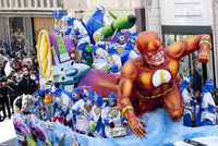 Captain Marvel Mardi Gras Float Poster Print featuring festive colors and design.