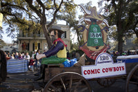 Comic Cowboys Float Poster Print by Carol Highsmith, vibrant Mardi Gras celebration artwork.