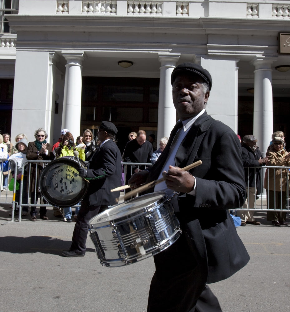 African American drummers in a Mardi Gras parade poster print