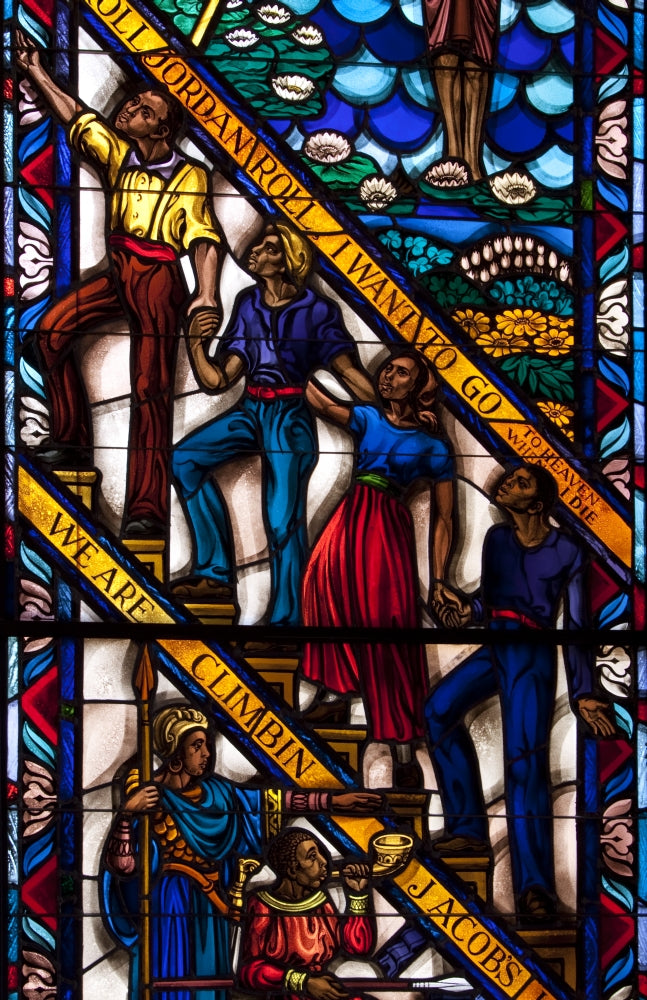 Singing Windows stained glass poster print by Carol Highsmith, featuring vibrant colors and intricate details.