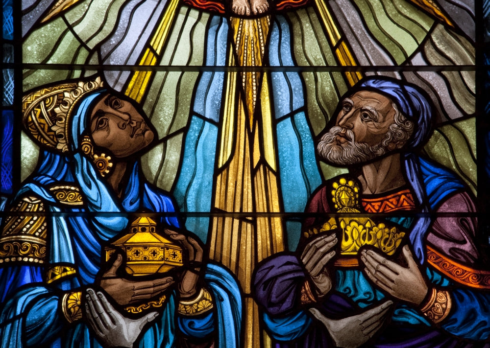 Singing Windows stained glass poster print by Carol Highsmith featuring vibrant colors and intricate details.