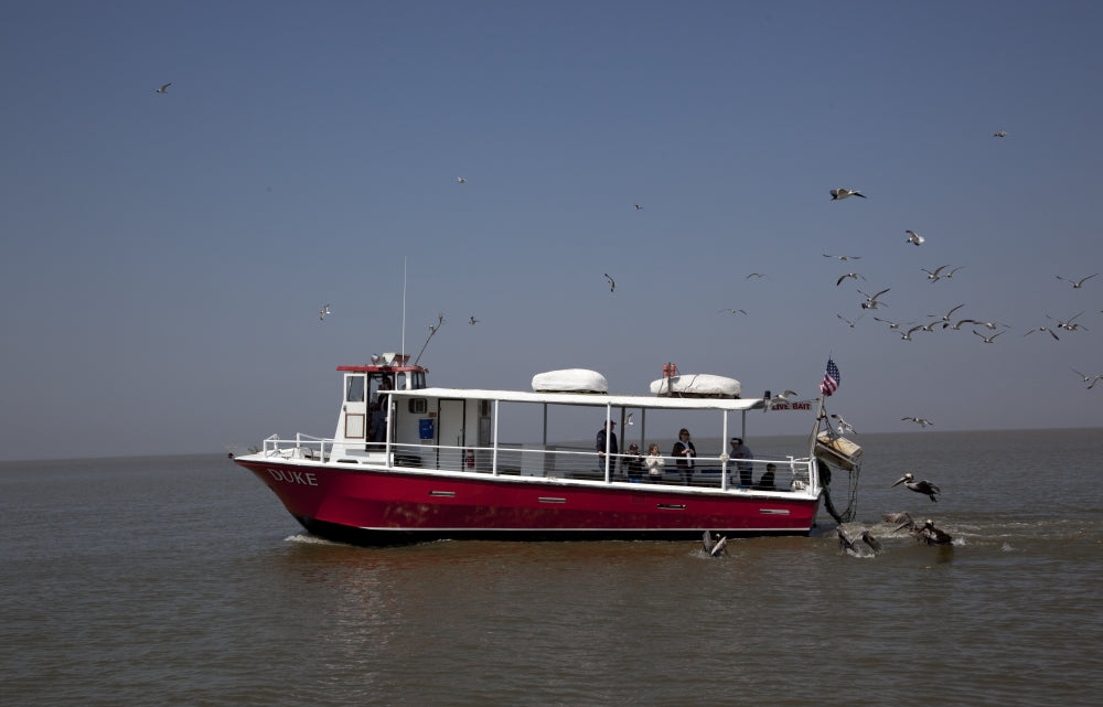 Ferries, boats, and oil rigs poster print on Mobile Bay by Carol Highsmith.