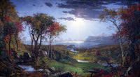 Crepuscular rays breaking through clouds over the Hudson River Valley by Jasper Francis Cropsey