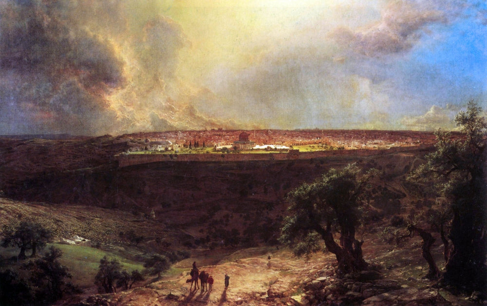 Travelers Look Over the Walled City of Jerusalem Poster Print by Frederic Edwin Church