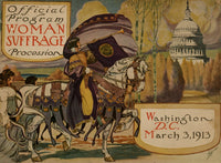 Historic Votes for Women Parade Poster Print showing a woman in elaborate attire with a horn and banner.