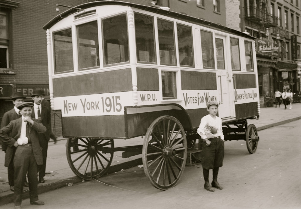 Suffrage Shop On Wheels Poster Print showcasing women's rights theme