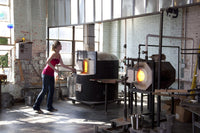 Art of Glass Blowing Poster Print featuring Susan Knecht and Allison Smith at Lowe Mill in Huntsville, Alabama