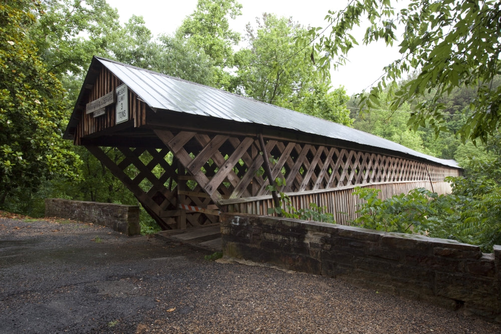Horton Mill Covered Bridge Poster Print featuring colorful balloons at the festival.