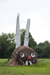 Charming Rabbit Made from a Hay Bale Poster Print