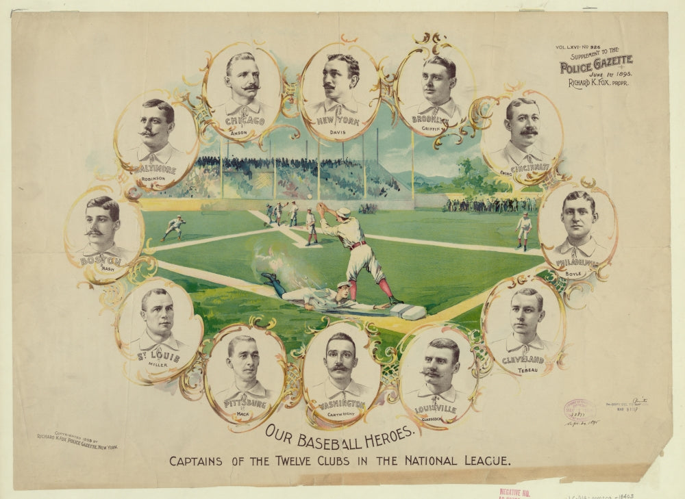 National League Baseball Captains Poster Print featuring bust portraits of baseball team captains.