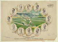 National League Baseball Captains Poster Print featuring bust portraits of baseball team captains.