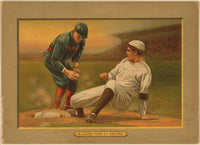 Close play at second baseball poster print depicting an exciting moment in the game.