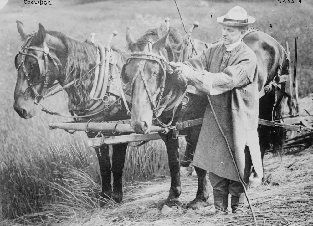 President Coolidge with a Team of Horses Poster Print