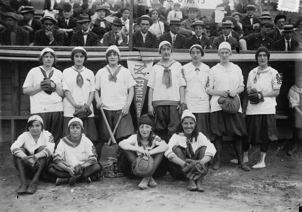 New York Female Baseball Giants Poster Print showcasing female athletes in action.