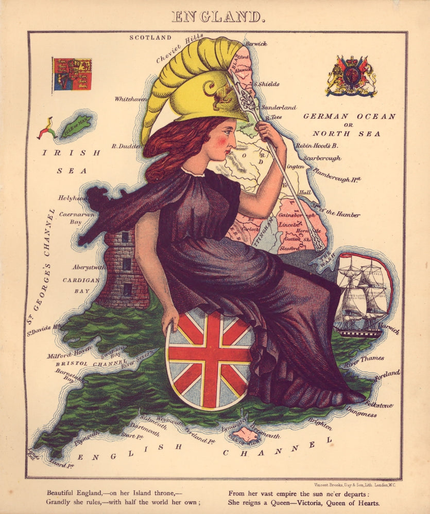 Anthropomorphic Map of England Poster Print showcasing a whimsical character-filled landscape.
