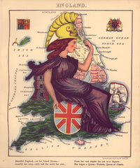 Anthropomorphic Map of England Poster Print showcasing a whimsical character-filled landscape.