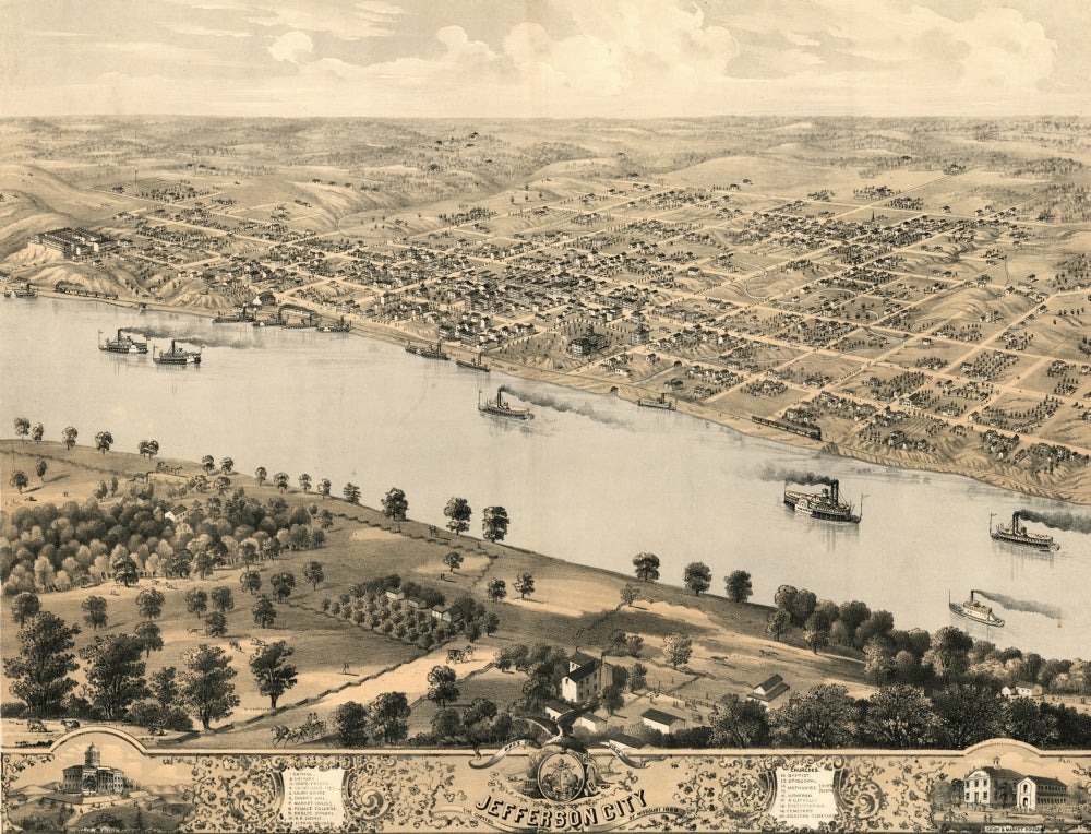 Bird's Eye View of Jefferson City, Missouri 1869 Poster Print