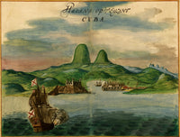 Aerial view of the port of Havana, Cuba, showing buildings, ships, and fortifications.
