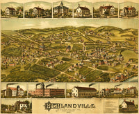 Highlandville Massachusetts 1887 Poster Print showcasing a vintage town scene.
