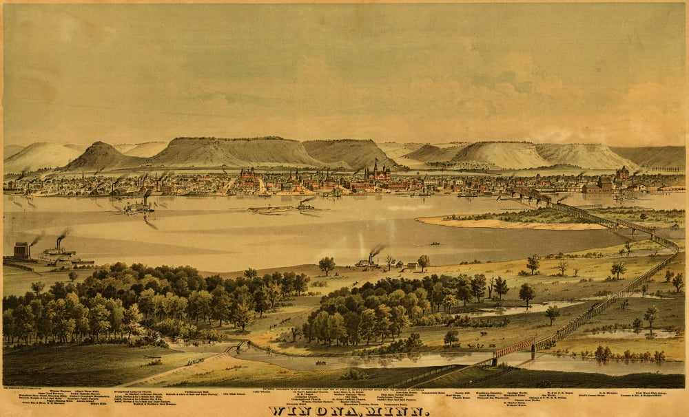 Vintage Winona, Minnesota 1874 Poster Print showcasing historical charm