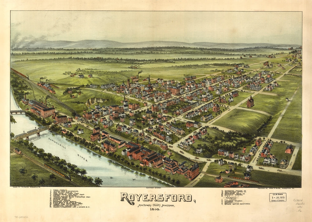 Royersford Pennsylvania 1893 Poster Print showcasing historical artwork.