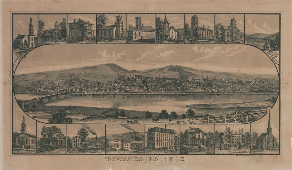 Towanda, Pennsylvania 1880 Historical Poster Print