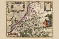 Belgium Map Poster Print by Pieter Van der Keere showcasing the historical regions and cultural diversity.