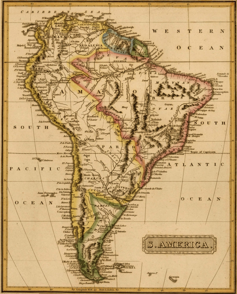 South America 1817 Vintage Map Poster Print