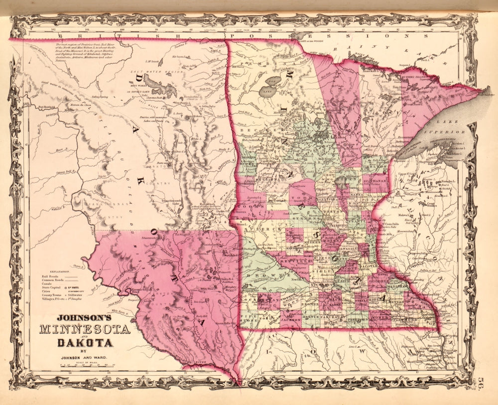 Minnesota & Dakota - 1862 Poster Print displayed in a stylish setting.