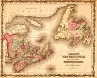 New Brunswick & Newfoundland 1862 Poster Print showcasing historical landscapes.