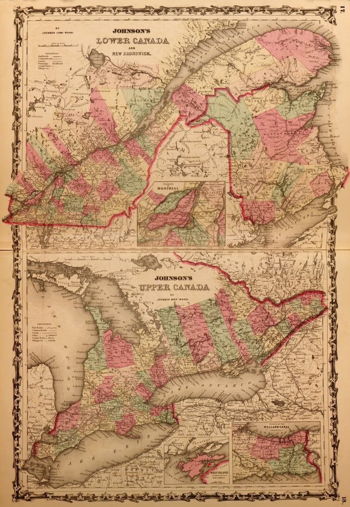 Lower Canada & New Brunswick 1862 vintage map poster print.