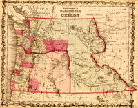 Washington & Oregon Territories 1862 Poster Print showcasing historical map details.