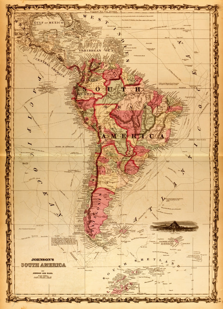 South America 1862 Vintage Map Poster Print