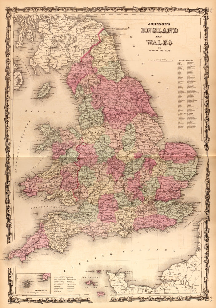 England & Wales 1862 Vintage Map Poster Print