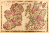 Ireland & Scotland 1862 Vintage Map Poster Print showcasing intricate cartography.