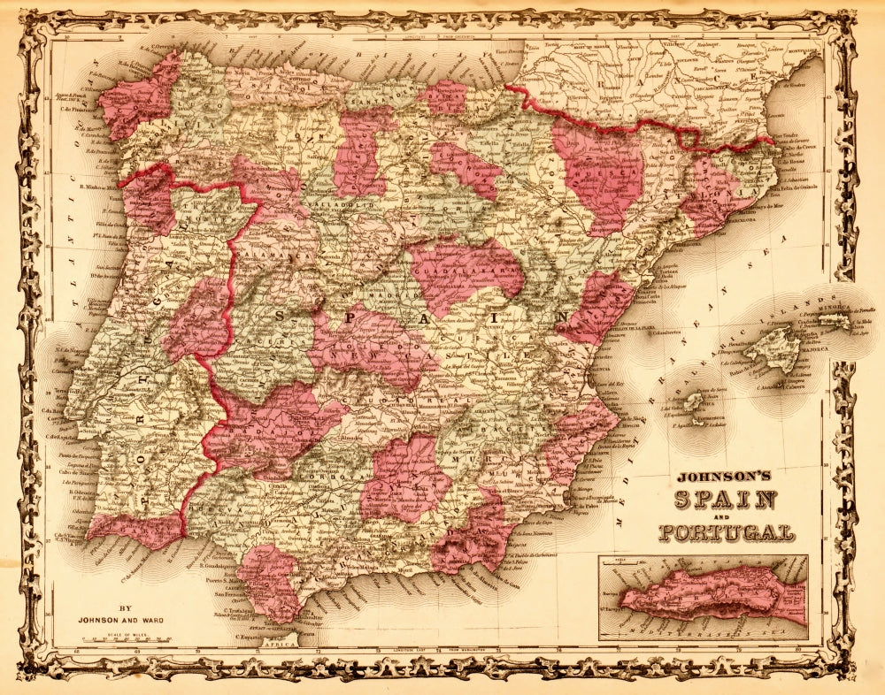 Spain & Portugal 1862 Historical Map Poster Print
