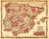 Spain & Portugal 1862 Historical Map Poster Print