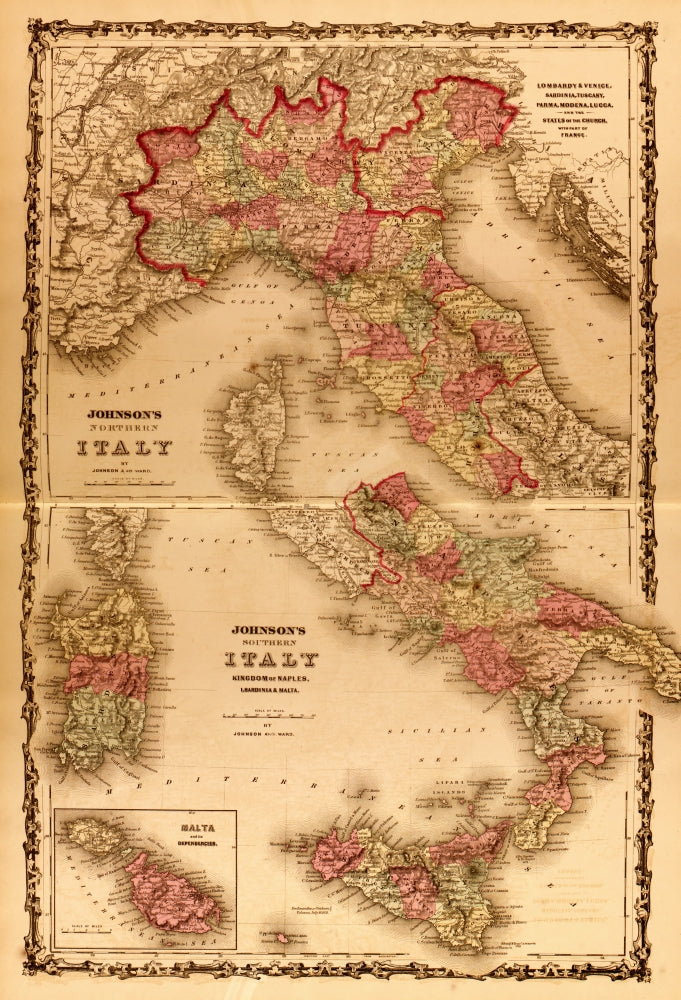 Italy 1862 Poster Print showcasing vintage artwork of Italy.