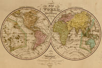 1844 World Map Poster Print featuring vintage cartography art.
