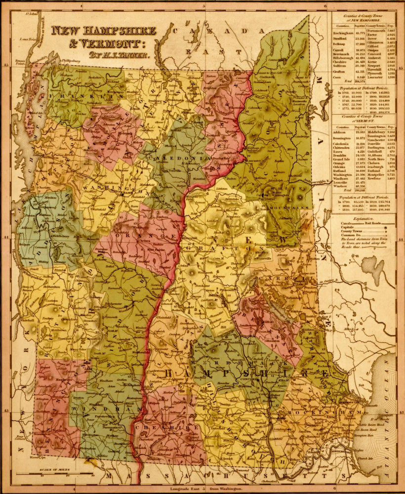 New Hampshire & Vermont 1844 Vintage Poster Print