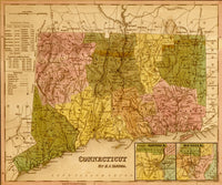 Connecticut 1844 historical poster print showcasing vintage details.