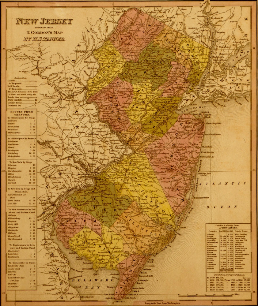 New Jersey 1844 historical map poster print, showcasing intricate details.