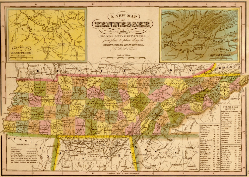 Tennessee 1844 Vintage Poster Print showcasing historical art.