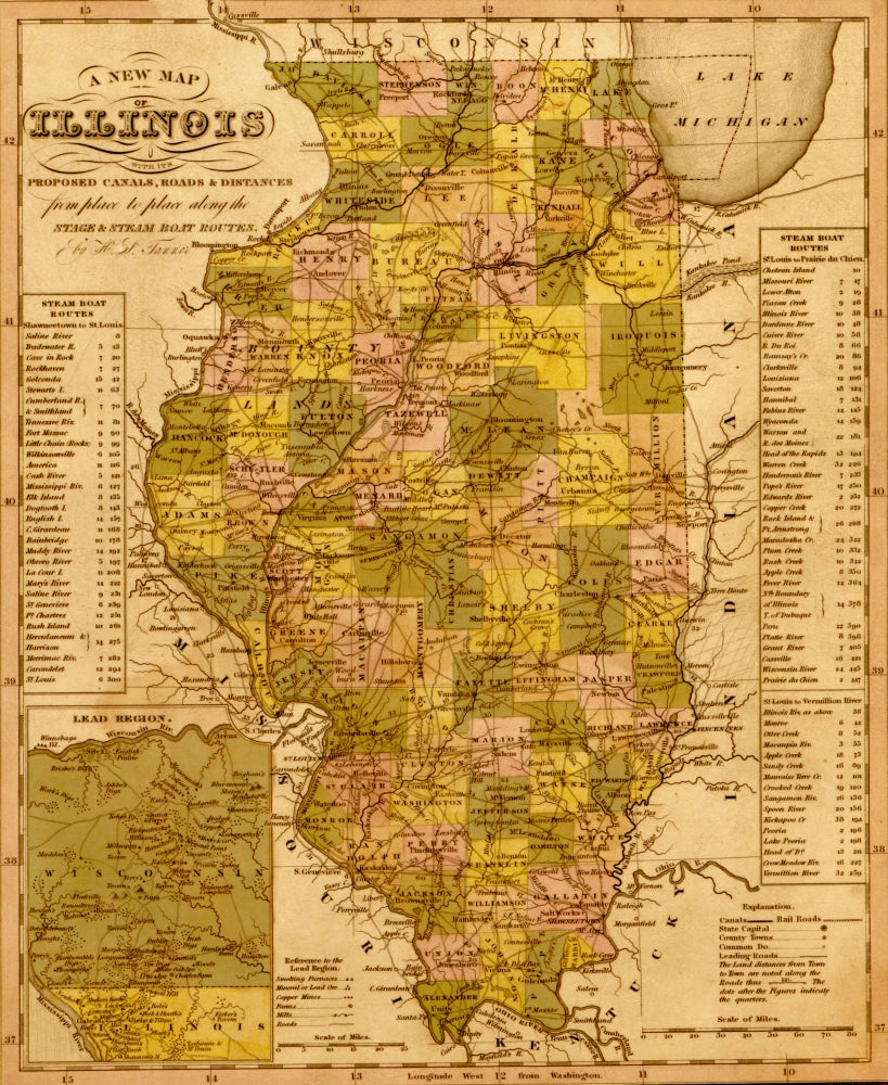 Illinois 1844 Historical Poster Print showcasing the rich history of Illinois.